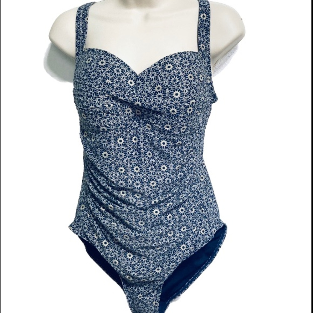 NIPTUCK Nautical Foil Joanne One Piece Blue Swimsuit Womens Size 10